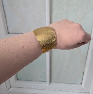 Gold Hammered Cuff Bracelet Wide Boho Statement